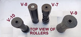 KEEL RUBBER ROLLERS 200MM TO 206MM LONG WITH'"C BRACKETS AND 'U' BOLTS.