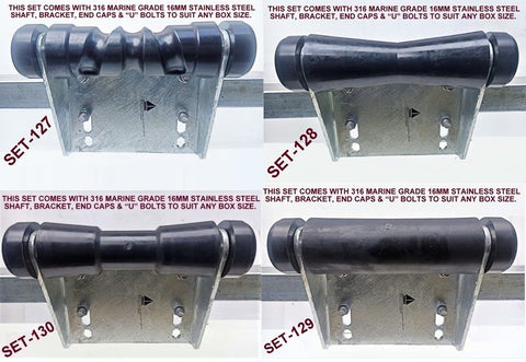 KEEL ROLLER SUPER HEAVY DUTY BRACKET+POLYURETHINE ROLLERS+END CAPS +16MM OR 19MM SHAFTS FOR BOATTRAILERS