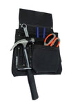 TOOL BELT WITH 2 X HEAVY DUTY LEATHER BLACK POUCHES & PADDED SUSPENDERS/HARNESS.