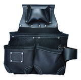 TOOL BELT WITH 2 X HEAVY DUTY LEATHER BLACK POUCHES & PADDED SUSPENDERS/HARNESS.