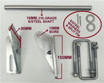 KEEL POLYETHYLENE ROLLER WITH 3-HOLE BRACKET, 'U' BOLTS & 16MM SHAFT TO SUIT