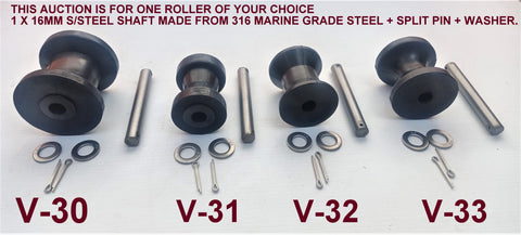 KEEL ROLLERS FOR BOAT TRAILERS WITH 16MM STAINLESS STEEL SHAFT