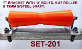 KEEL ROLLER--285MM OR 300MM POLYURETHINE ROLLERS FOR BOAT TRAILERS WITH 20MM BORE/19MM S/STEEL SHAFT & 2 X END CAPS.