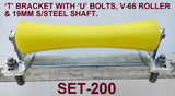 KEEL ROLLER--285MM OR 300MM POLYURETHINE ROLLERS FOR BOAT TRAILERS WITH 20MM BORE/19MM S/STEEL SHAFT & 2 X END CAPS.