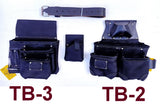 TOOL BELT WITH 2 X HEAVY DUTY LEATHER BLACK POUCHES & PADDED SUSPENDERS/HARNESS.