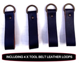 TOOL BELT WITH 2 X HEAVY DUTY LEATHER BLACK POUCHES & PADDED SUSPENDERS/HARNESS.