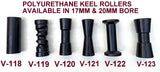 KEEL ROLLER-POLYURETHANE ROLLERS WITH 3-HOLE BRACKET & 19MM S/STEEL SHAFT.