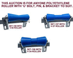 BOAT TRAILER GLIDER KIT - SELF CENTRING KIT -1 OR KIT-2 WITH POLYETHYLENE ROLLER & 3 HOLE BRACKET MEDIUM SIZE BOATS.