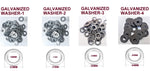 GALVANISED WASHERS & M12 NYLOC NUTS.