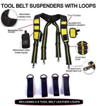 TOOL BELT PADDED SUSPENDERS/HARNESS WITH 4 X LOOPS, MAGNETIC PAD & DETACHABLE MOBILE PHONE BAG.