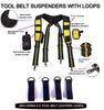 TOOL BELT PADDED SUSPENDERS/HARNESS WITH 4 X LOOPS, MAGNETIC PAD & DETACHABLE MOBILE PHONE BAG.